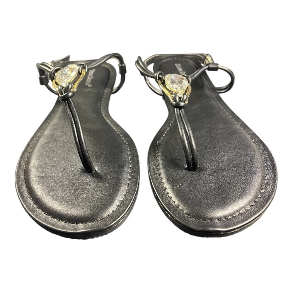 Pierre Dumas Black Rhinestone T-Strap Sandals - Size 10